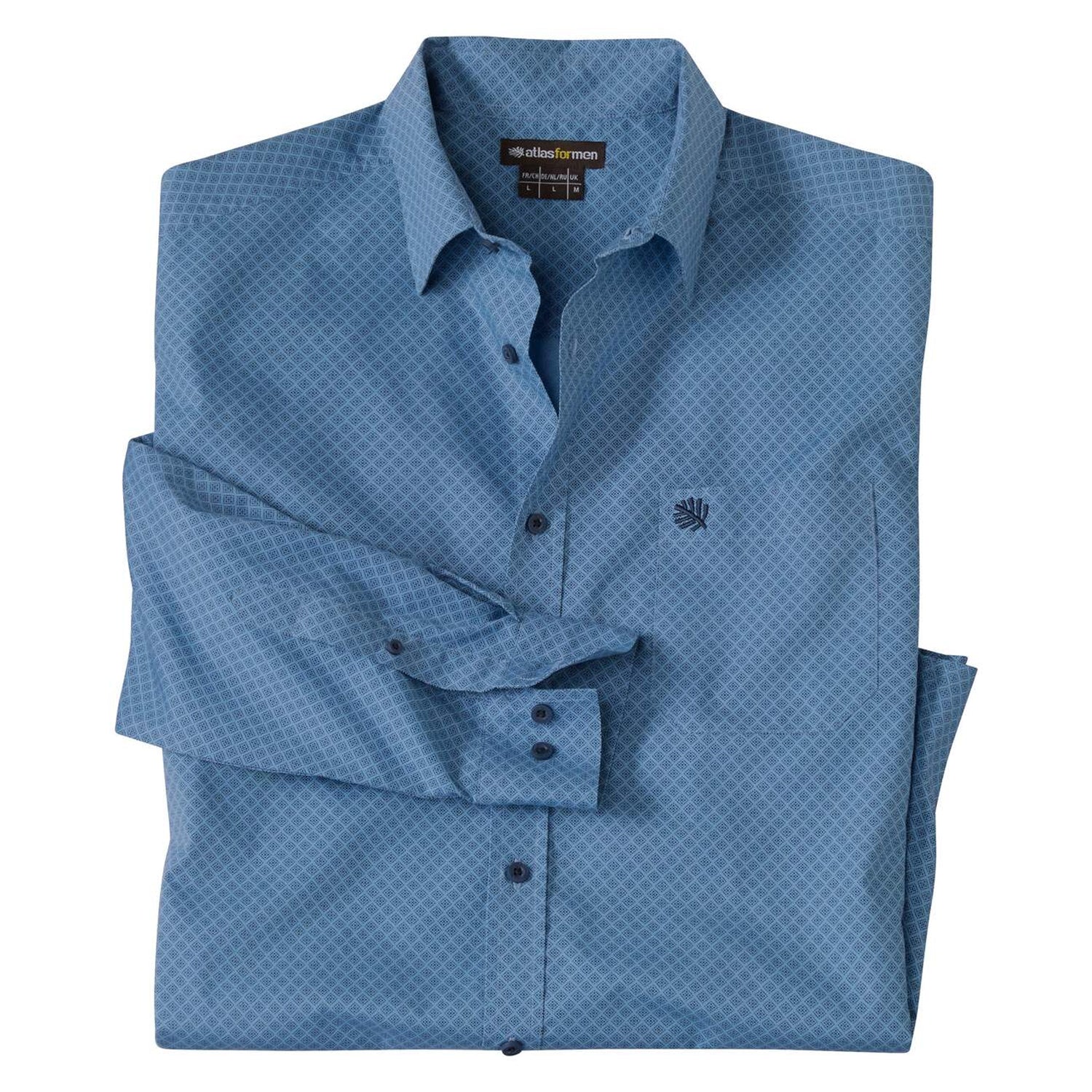 Blue - Front - Atlas For Men Mens Patterned Poplin Shirt