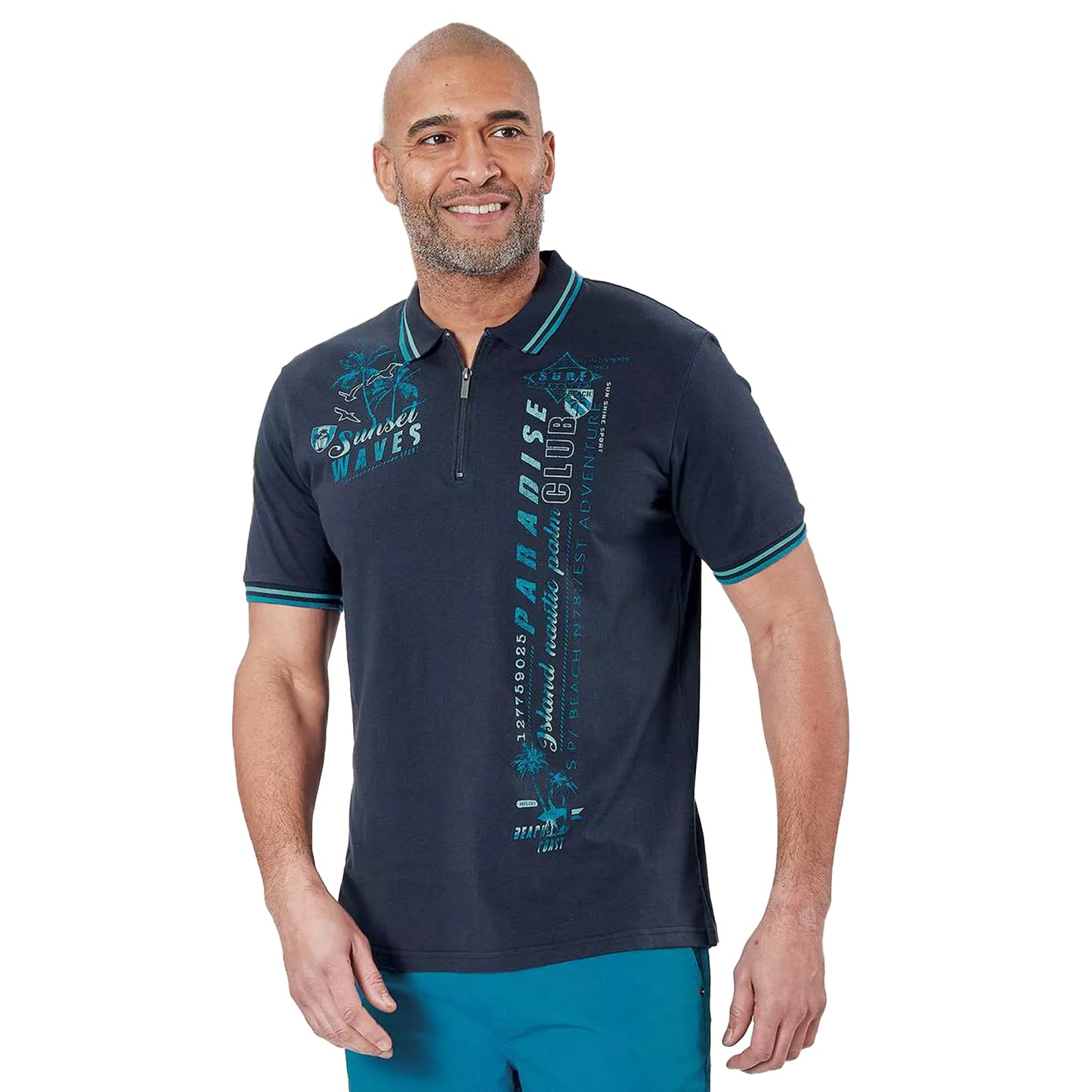 Navy - Back - Atlas For Men Mens Zip Neck Polo Shirt