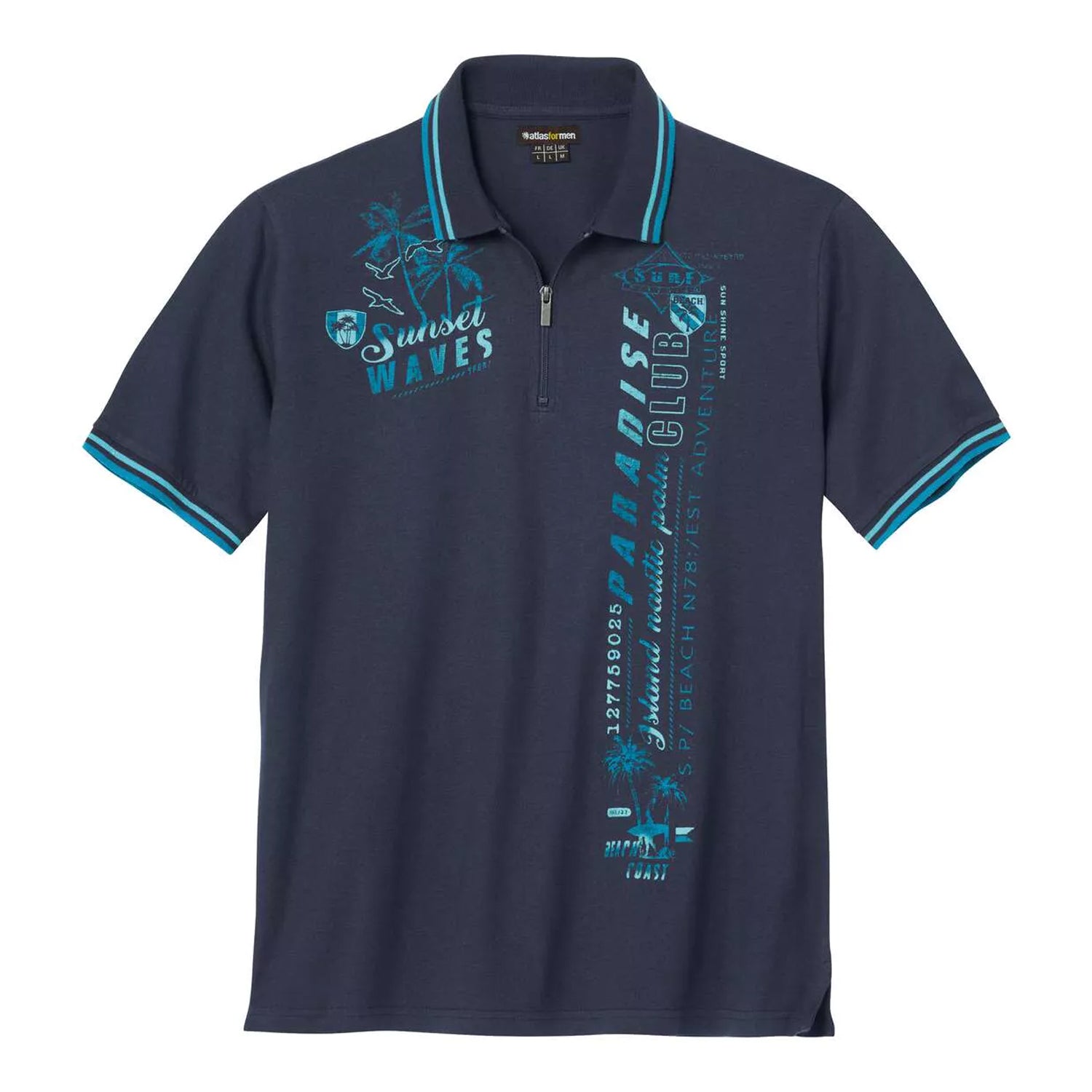Navy - Front - Atlas For Men Mens Zip Neck Polo Shirt