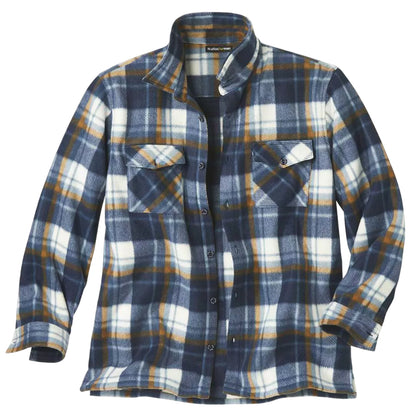 Blue-Orange-Ecru - Front - Atlas For Men Mens Checked Fleece Overshirt