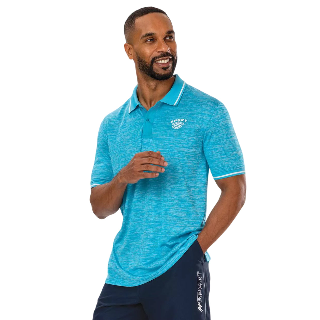 Navy Blue-Turquoise - Side - Atlas For Men Mens Polo Shirt (Pack of 2)