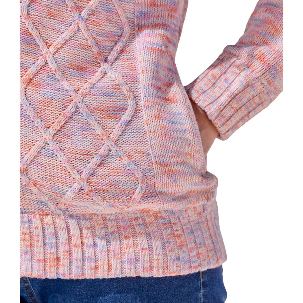 Mottled Pink-Blue-Ecru - Back - Atlas for Women Womens-Ladies Knitted Jacket