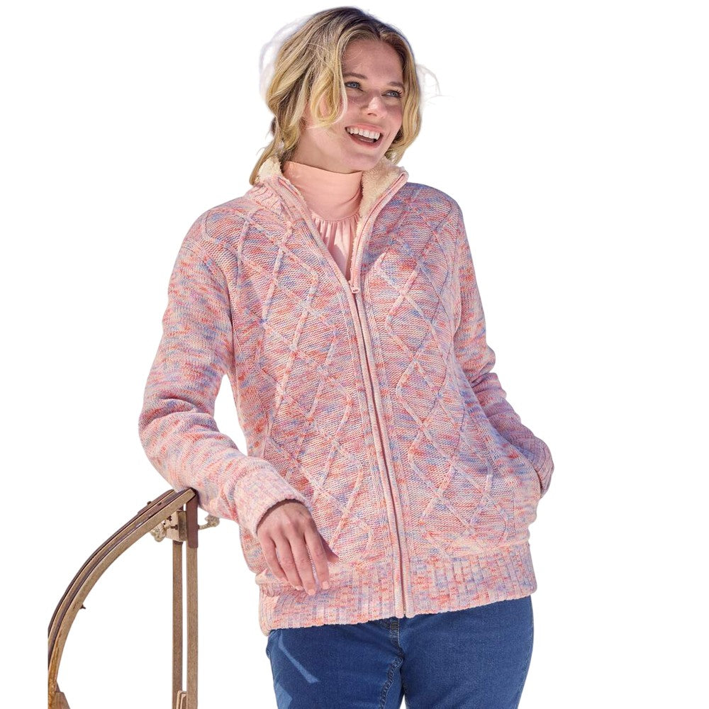 Mottled Pink-Blue-Ecru - Side - Atlas for Women Womens-Ladies Knitted Jacket