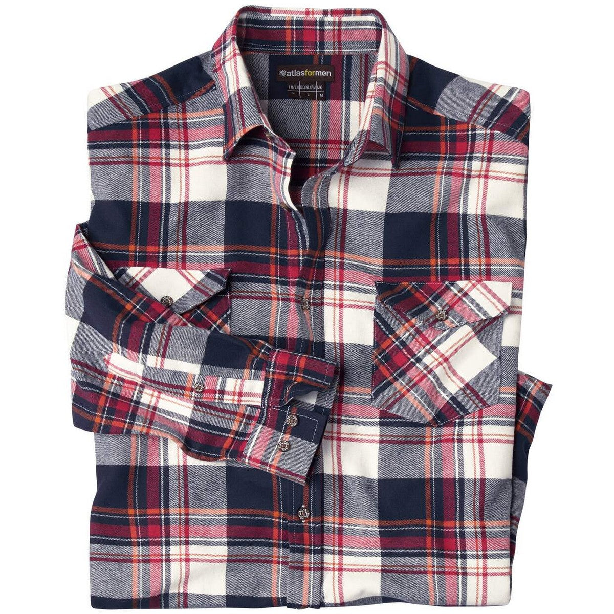 Dark Blue-Burgundy-Black - Front - Atlas For Men Mens Checked Flannel Shirt