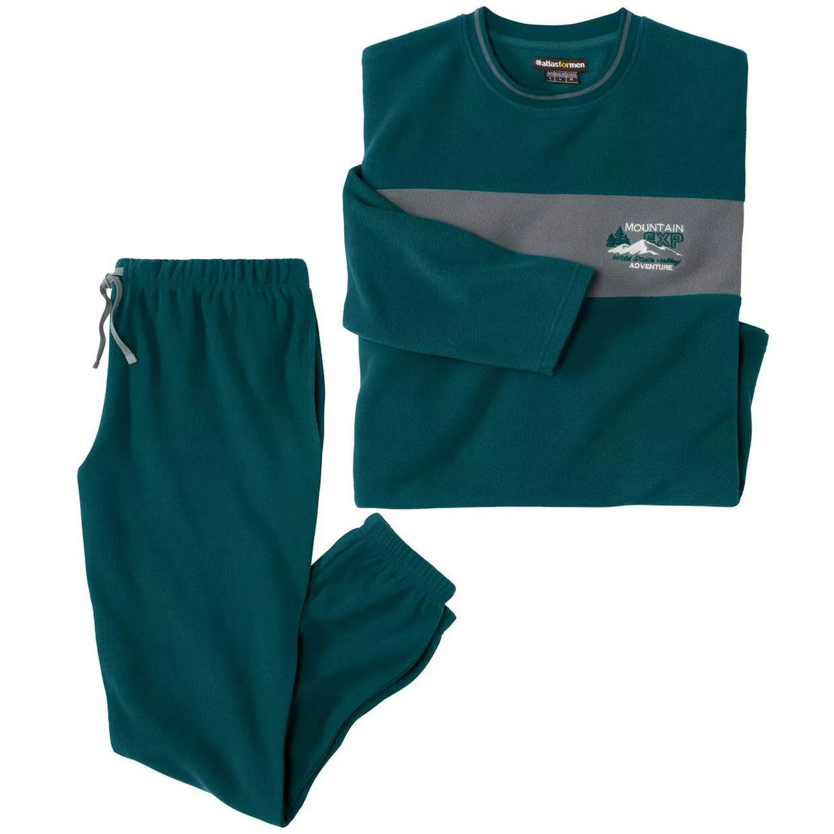 Green - Front - Atlas For Men Mens Striped Microfleece Long Pyjama Set