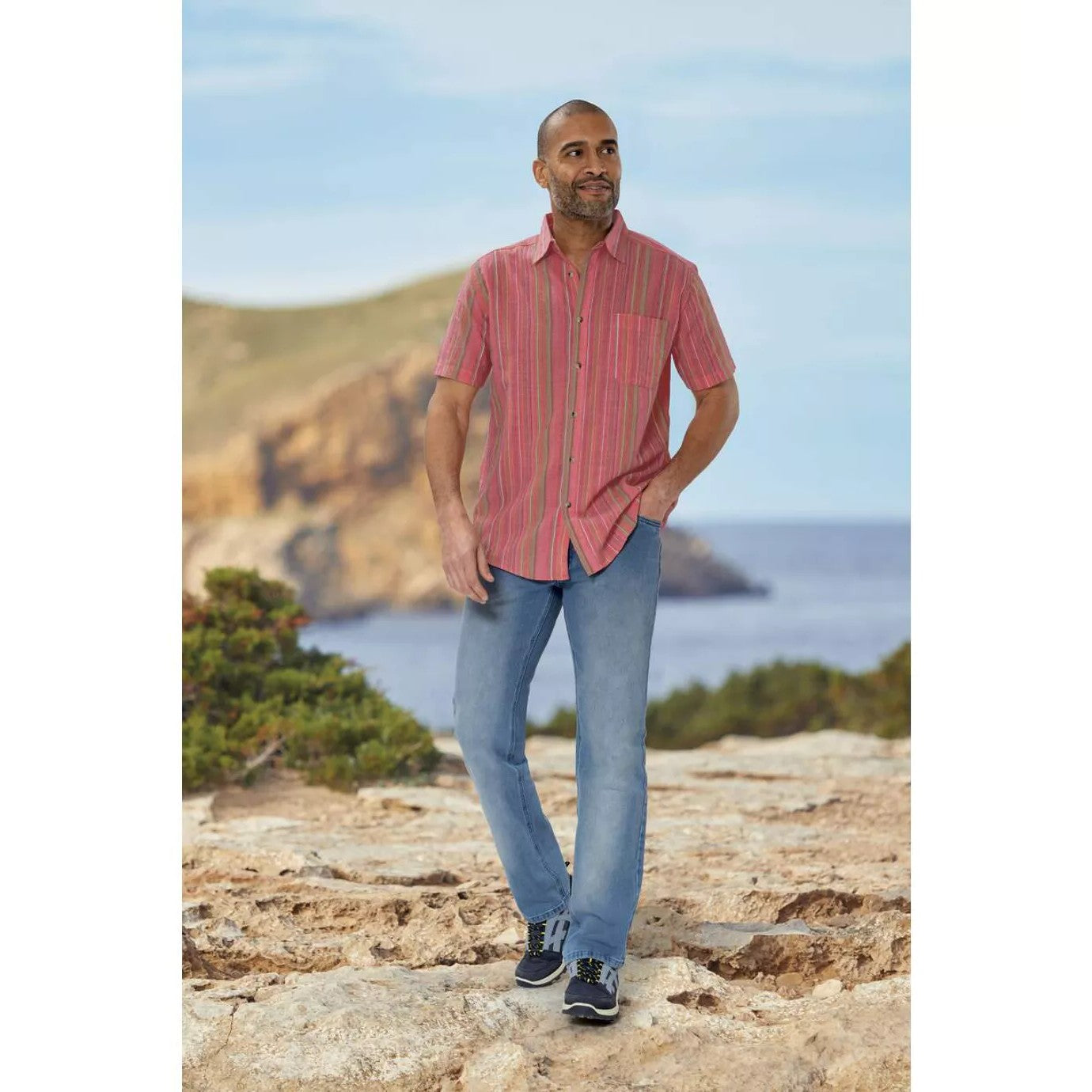Coral - Side - Atlas For Men Mens Striped Short-Sleeved Shirt