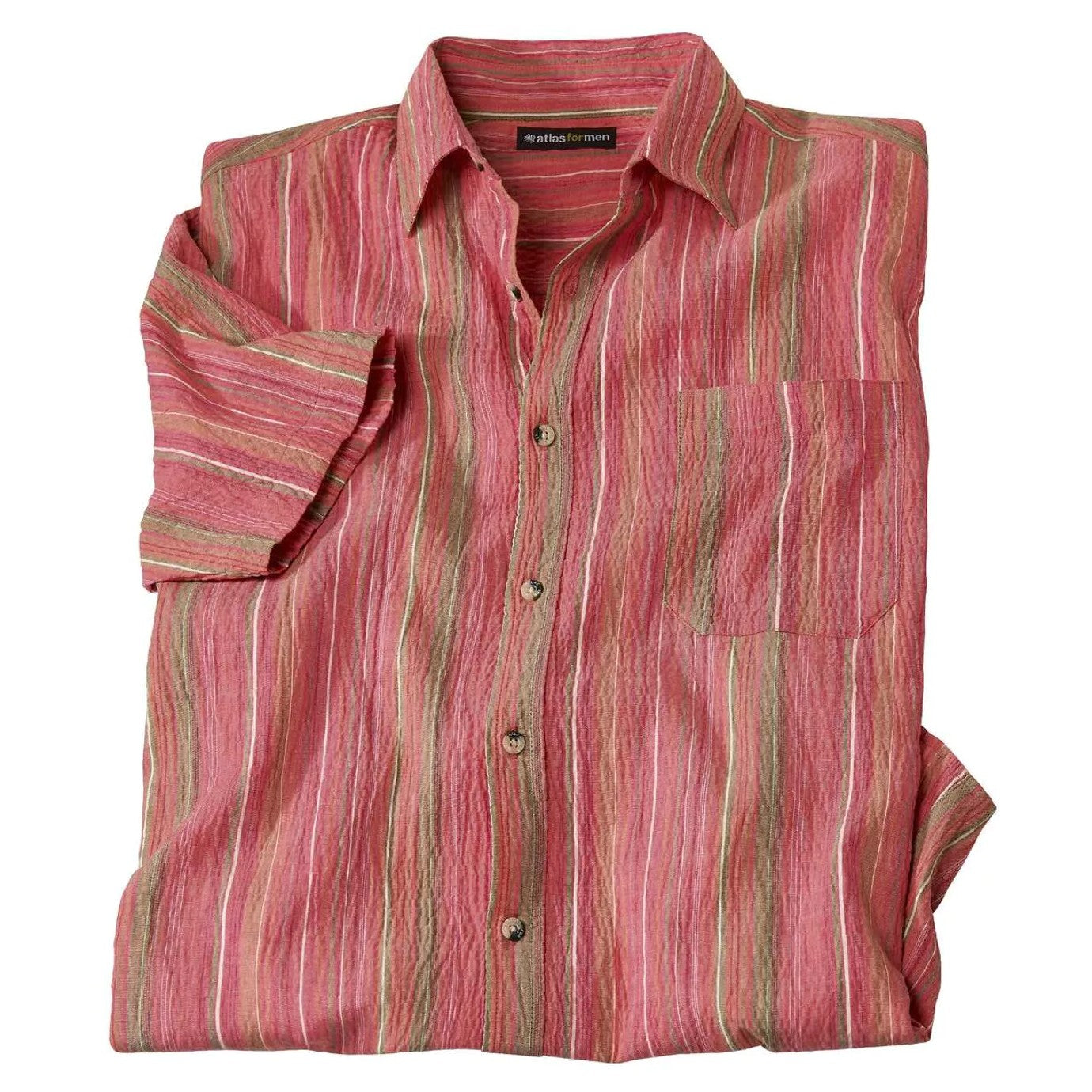 Coral - Front - Atlas For Men Mens Striped Short-Sleeved Shirt