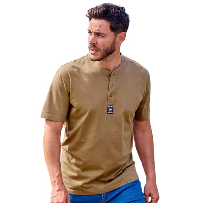 Blue-Brown-Ecru - Side - Atlas For Men Mens Henley T-Shirt (Pack of 3)