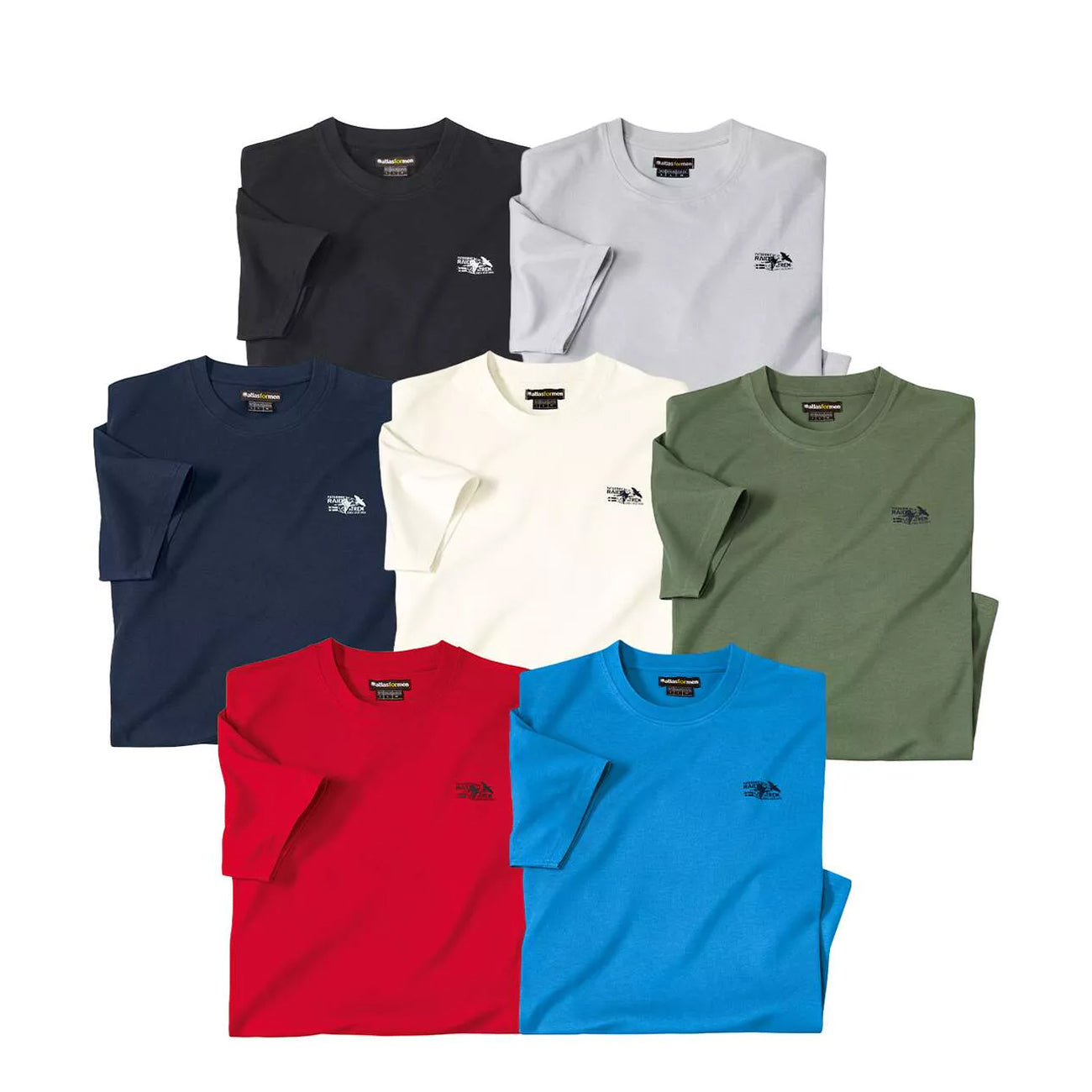 Multicoloured - Front - Atlas For Men Mens Cotton T-Shirt (Pack of 7)