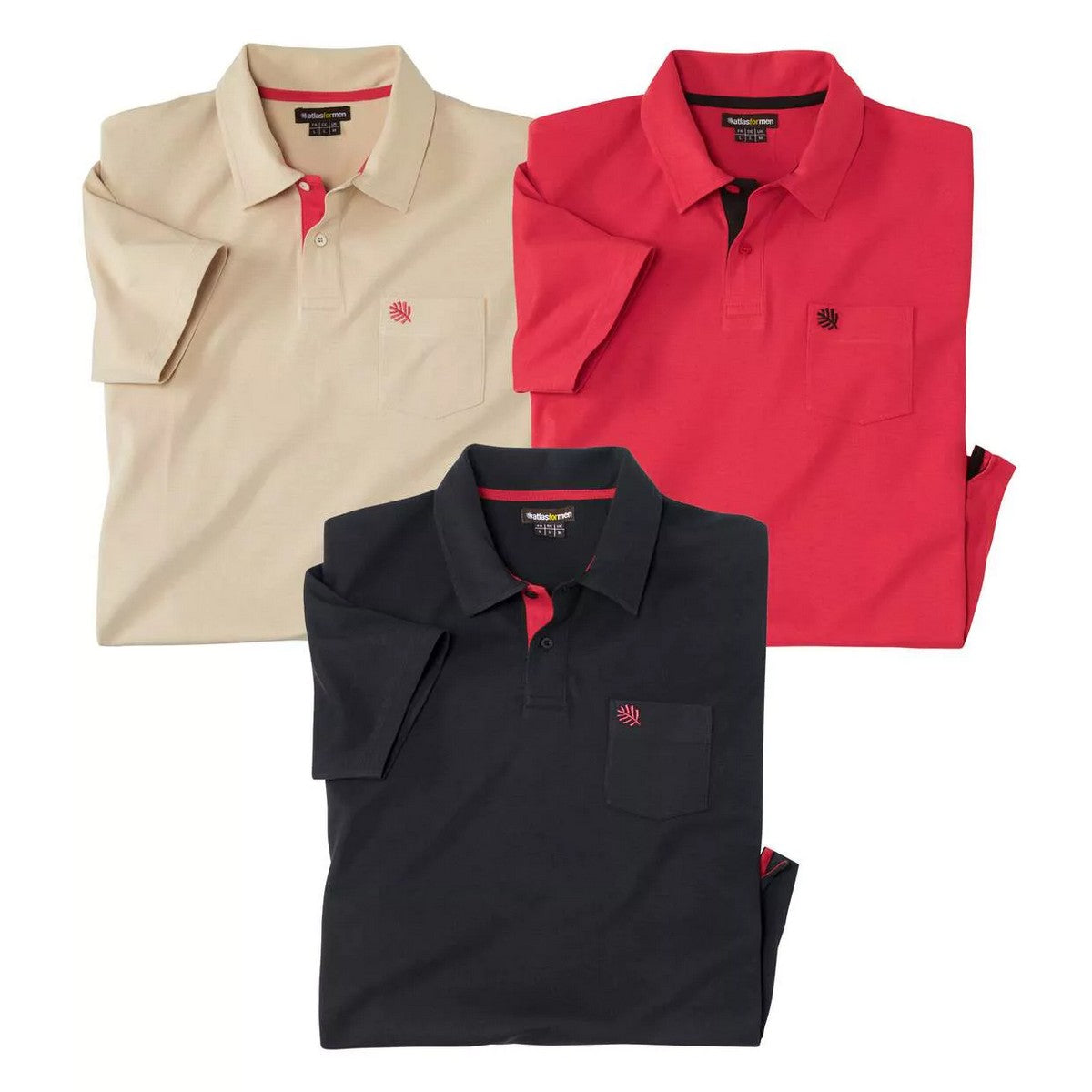 Beige-Black-Red - Front - Atlas For Men Mens Polo Shirt (Pack of 3)