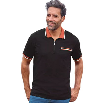 Black-Terracotta - Side - Atlas For Men Mens Quarter Zip Polo Shirt (Pack of 2)