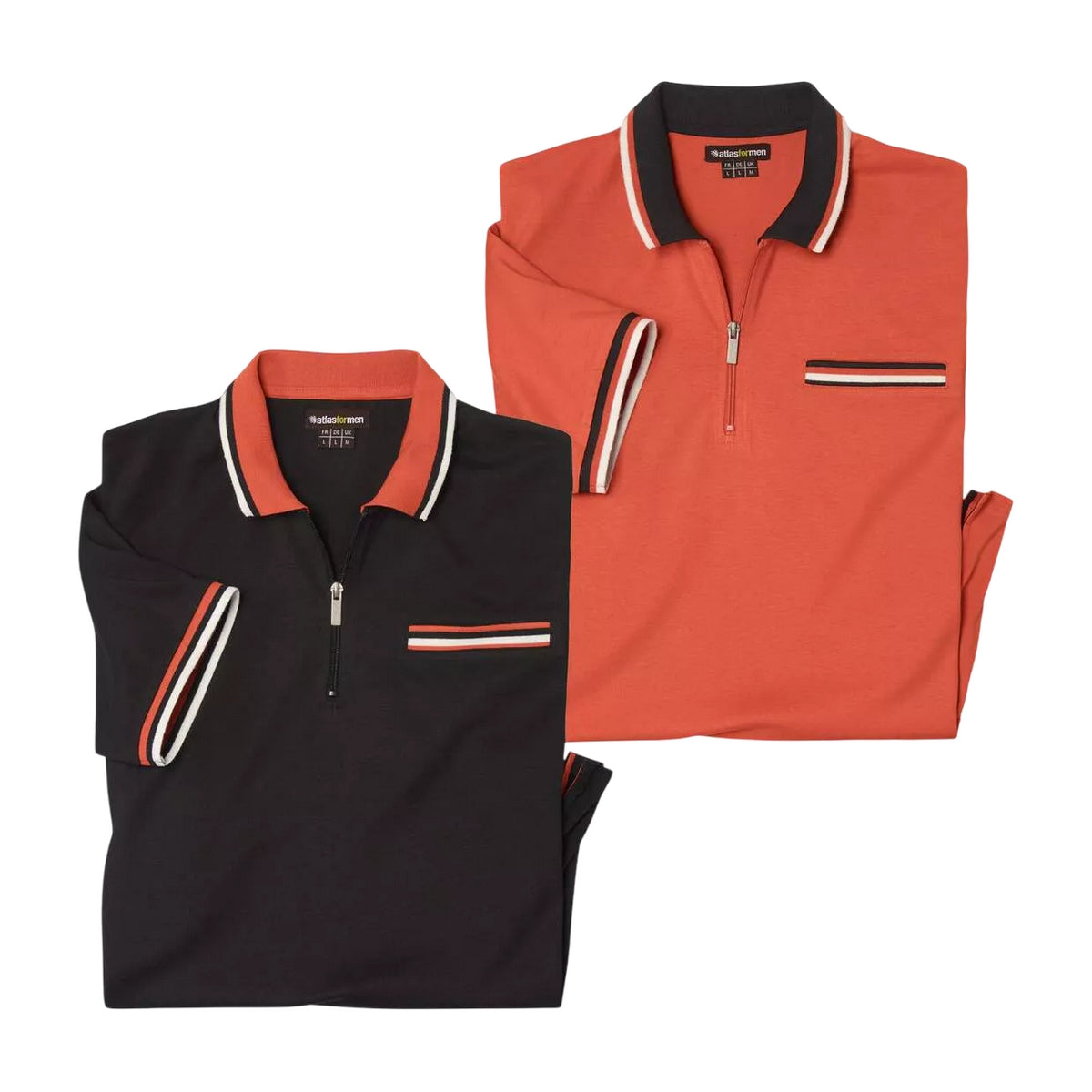 Black-Terracotta - Front - Atlas For Men Mens Quarter Zip Polo Shirt (Pack of 2)