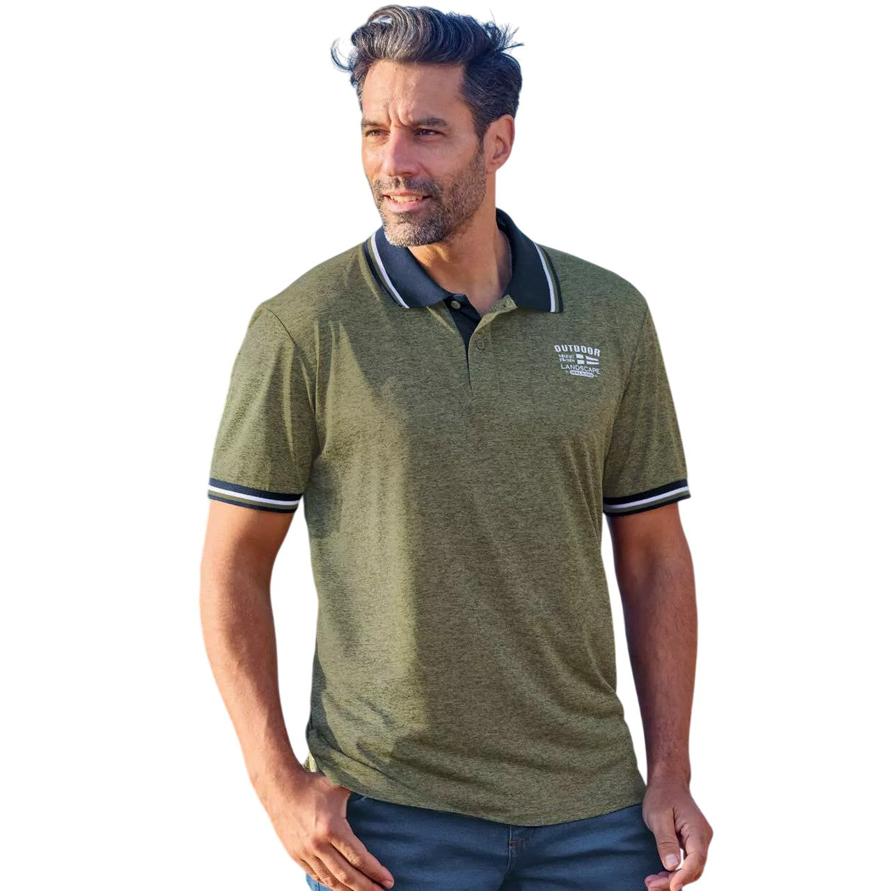 Mottled Blue-Khaki Green - Side - Atlas For Men Mens Mottled Polo Shirt (Pack of 2)