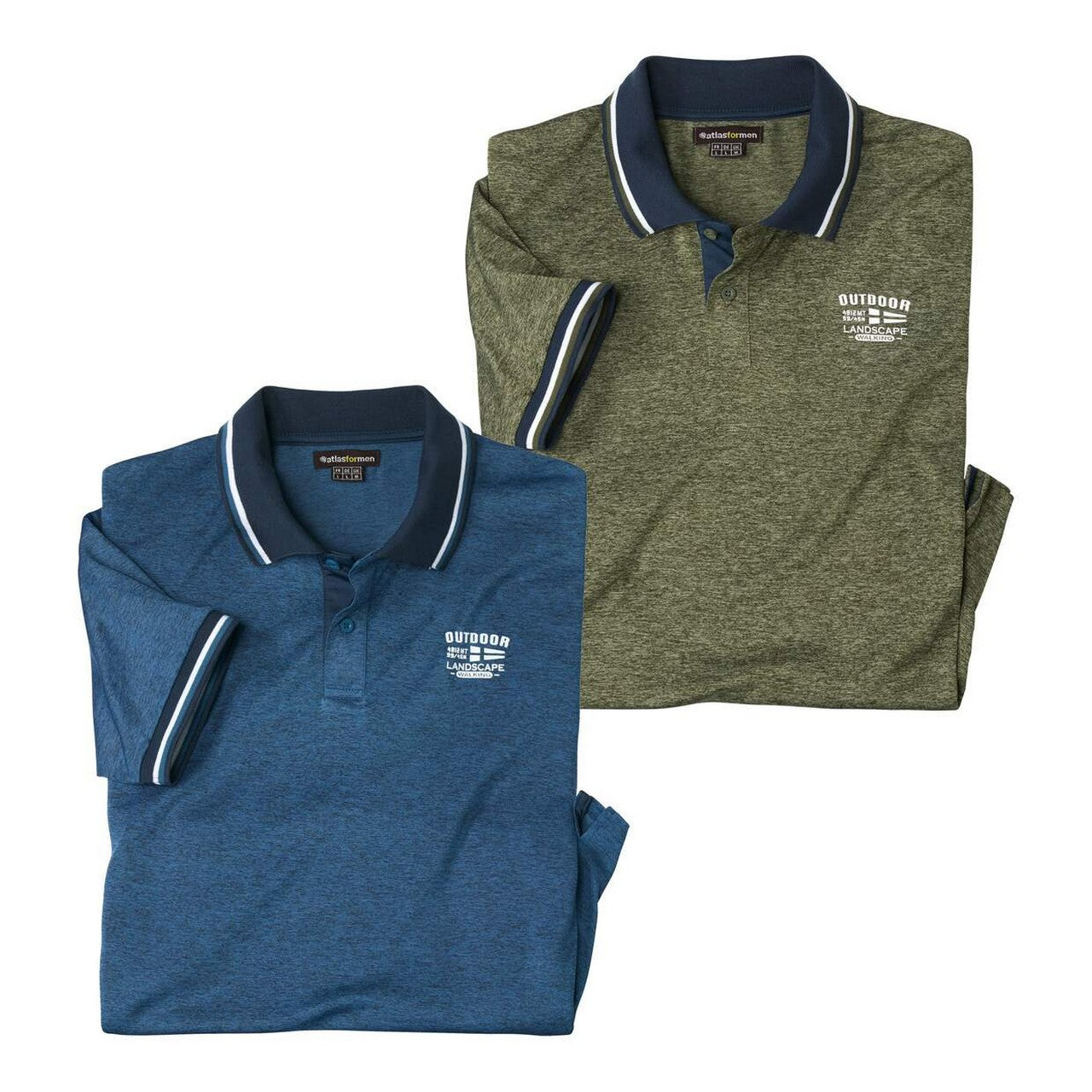 Mottled Blue-Khaki Green - Front - Atlas For Men Mens Mottled Polo Shirt (Pack of 2)
