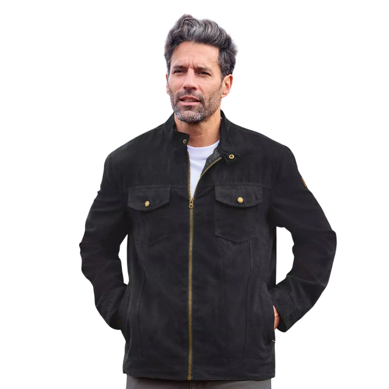 Black - Back - Atlas For Men Mens Faux Suede Jacket