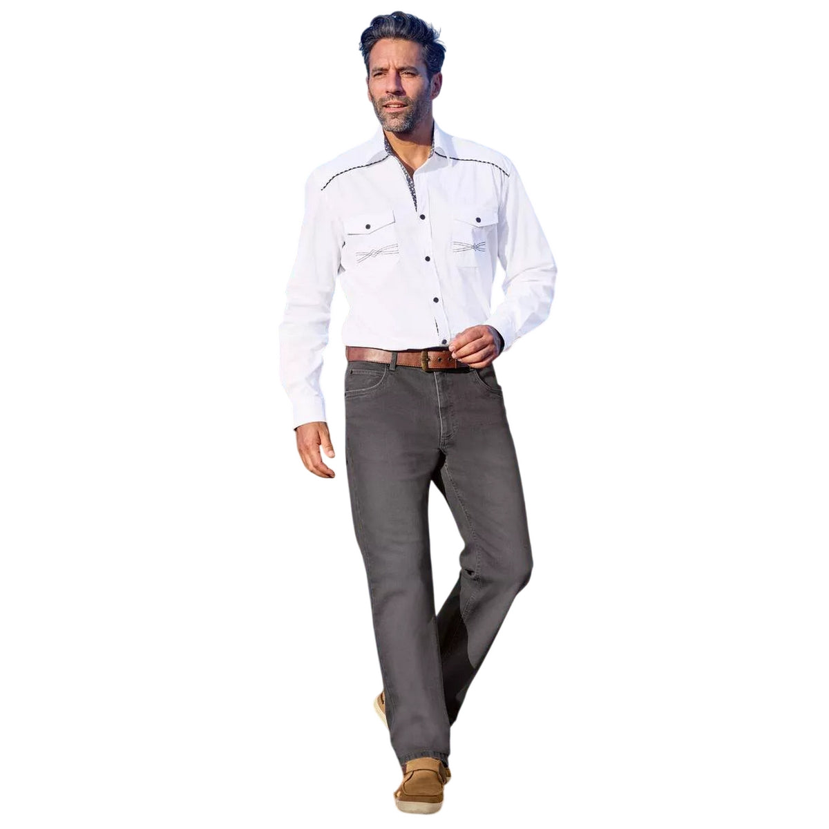 Grey - Side - Atlas For Men Mens Stretch Regular Jeans