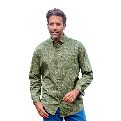 Khaki Green - Back - Atlas For Men Mens Microprint Poplin Shirt