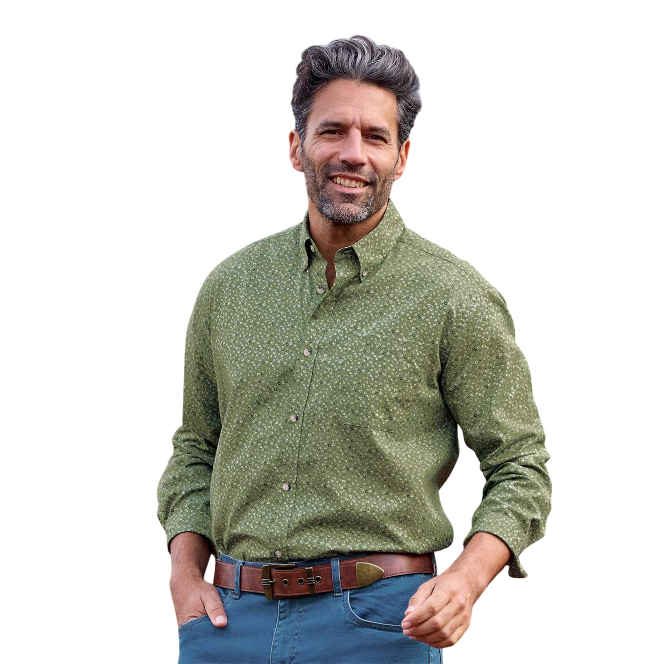 Khaki Green - Side - Atlas For Men Mens Microprint Poplin Shirt