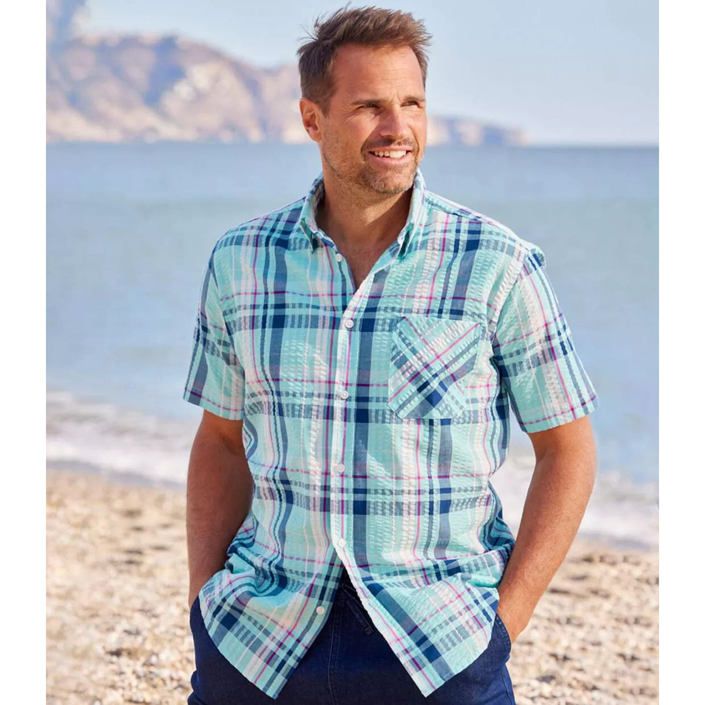 Light Turquoise - Back - Atlas For Men Mens Checked Waffle Shirt