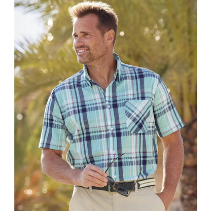 Light Turquoise - Side - Atlas For Men Mens Checked Waffle Shirt