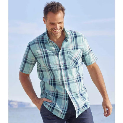Light Turquoise - Lifestyle - Atlas For Men Mens Checked Waffle Shirt