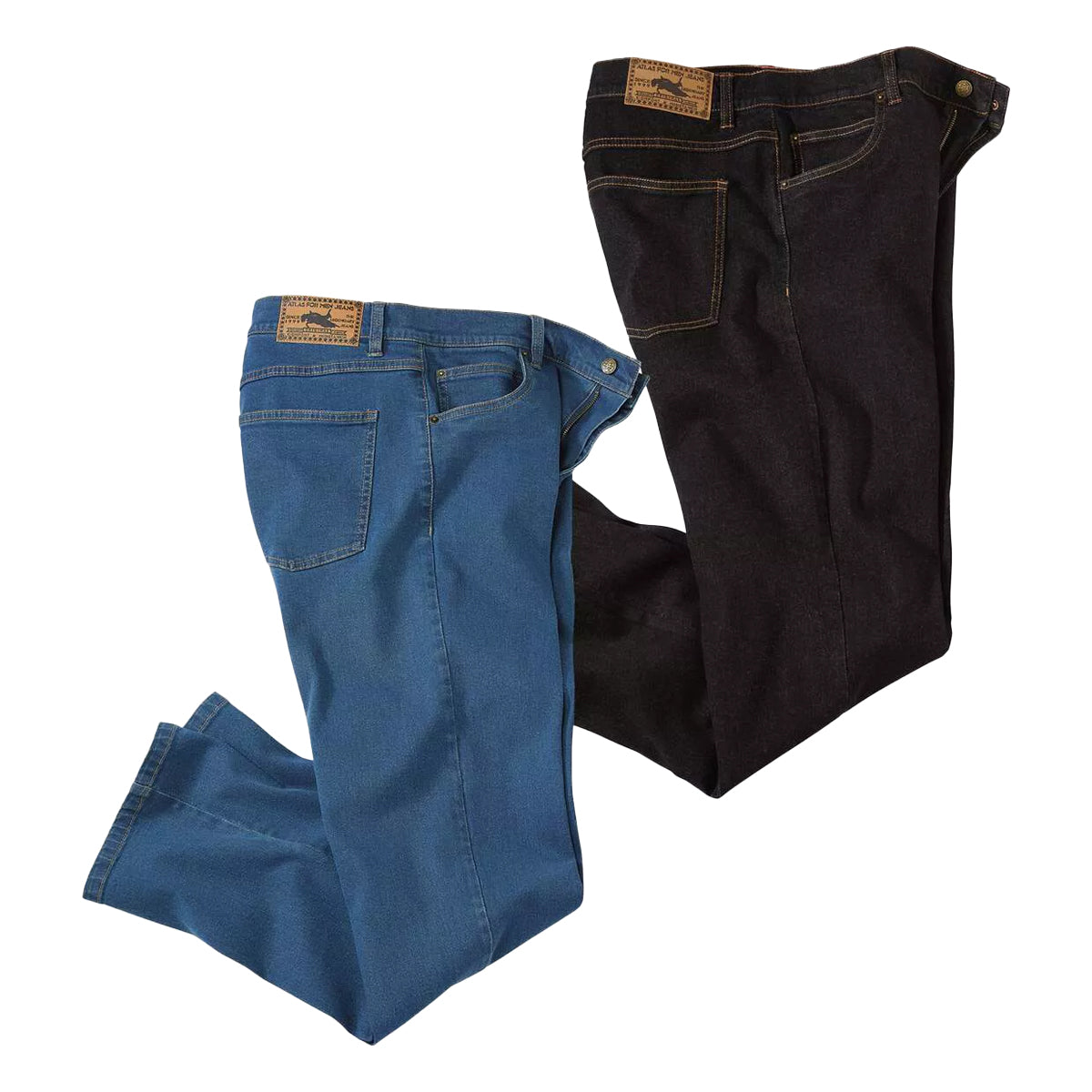 Blue-Black - Front - Atlas For Men Mens Stretch Regular Jeans (Pack of 2)