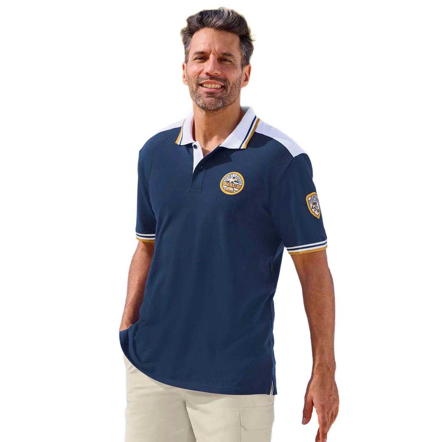 Navy - Side - Atlas For Men Mens Sporty Pique Polo Shirt