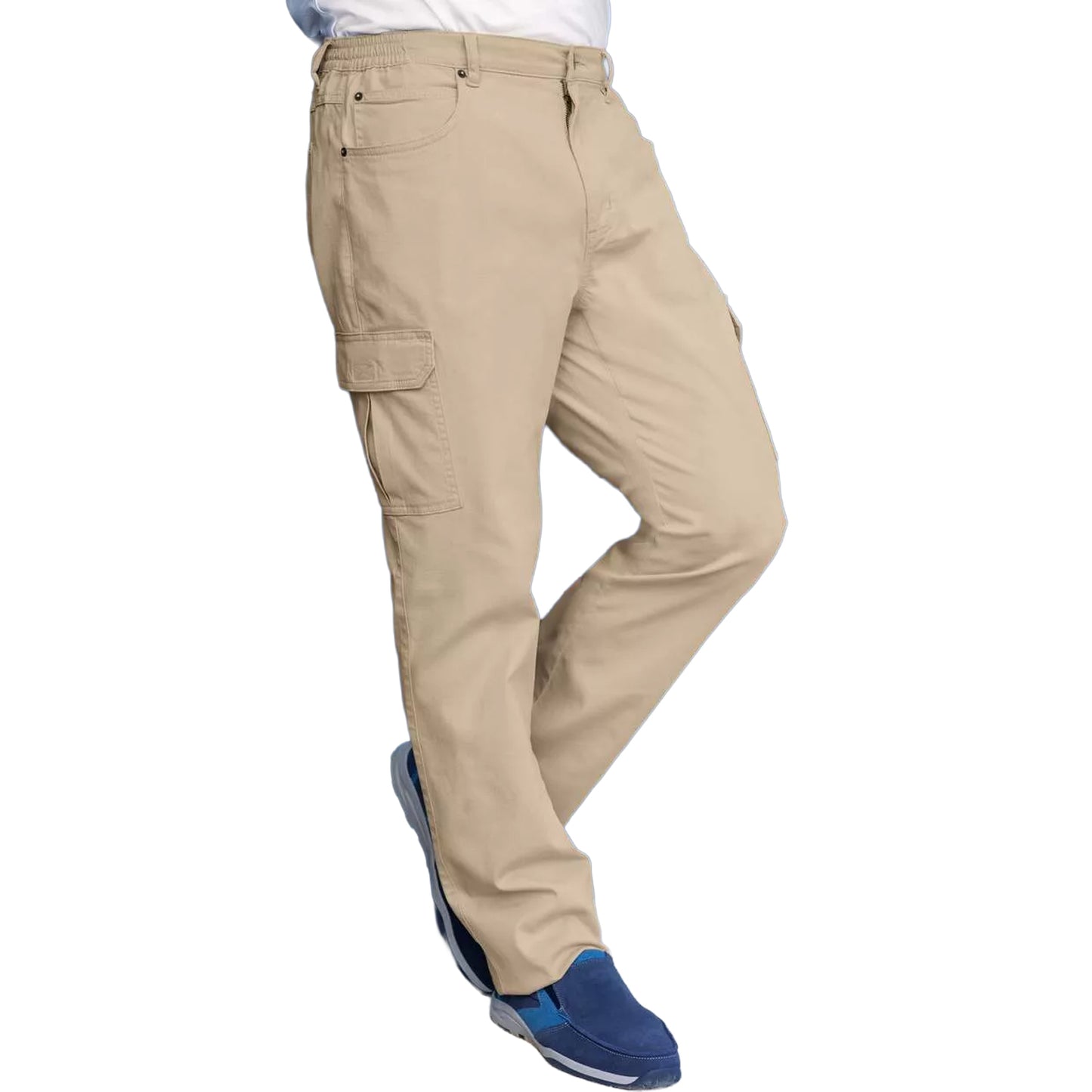 Beige - Back - Atlas For Men Mens Part Elasticated Cargo Trousers