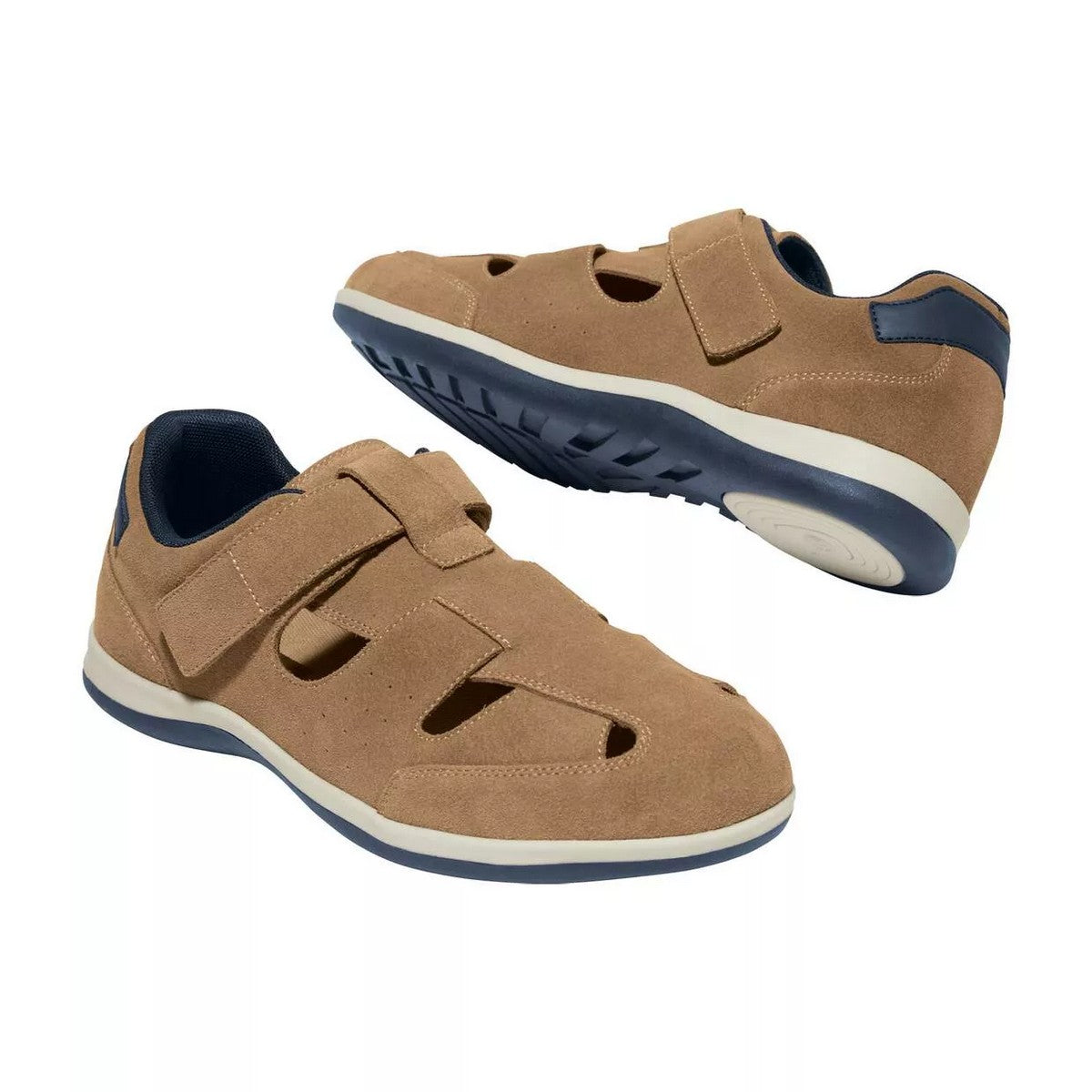 Beige - Back - Atlas For Men Mens Split Leather Hook and Loop Sandals