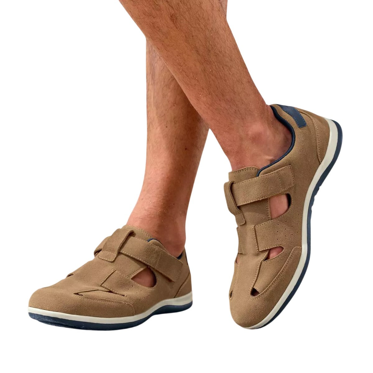 Beige - Lifestyle - Atlas For Men Mens Split Leather Hook and Loop Sandals