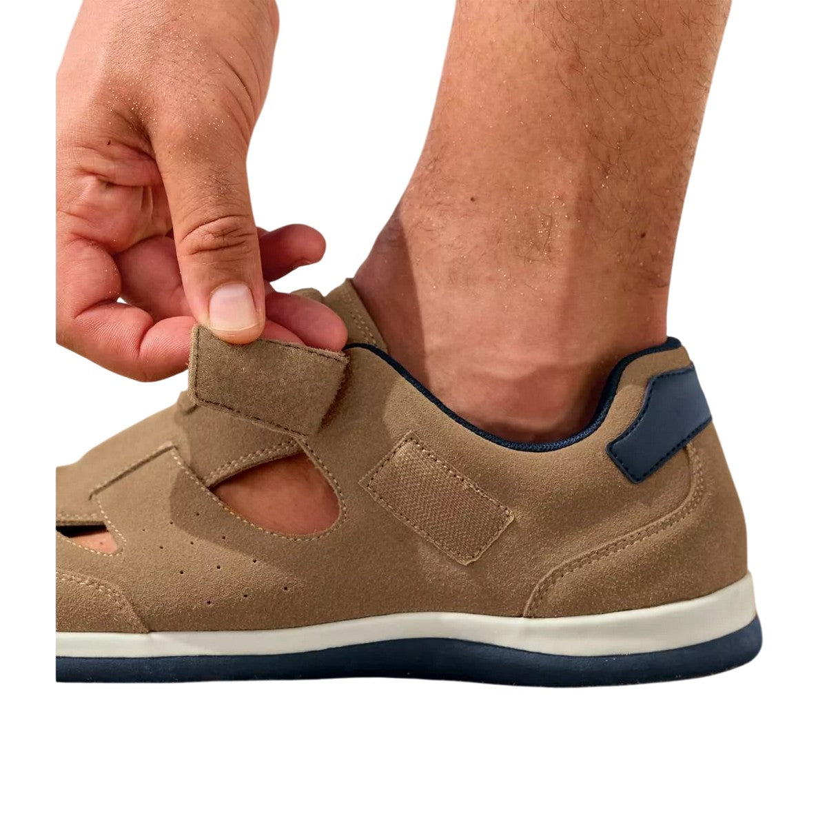 Beige - Side - Atlas For Men Mens Split Leather Hook and Loop Sandals