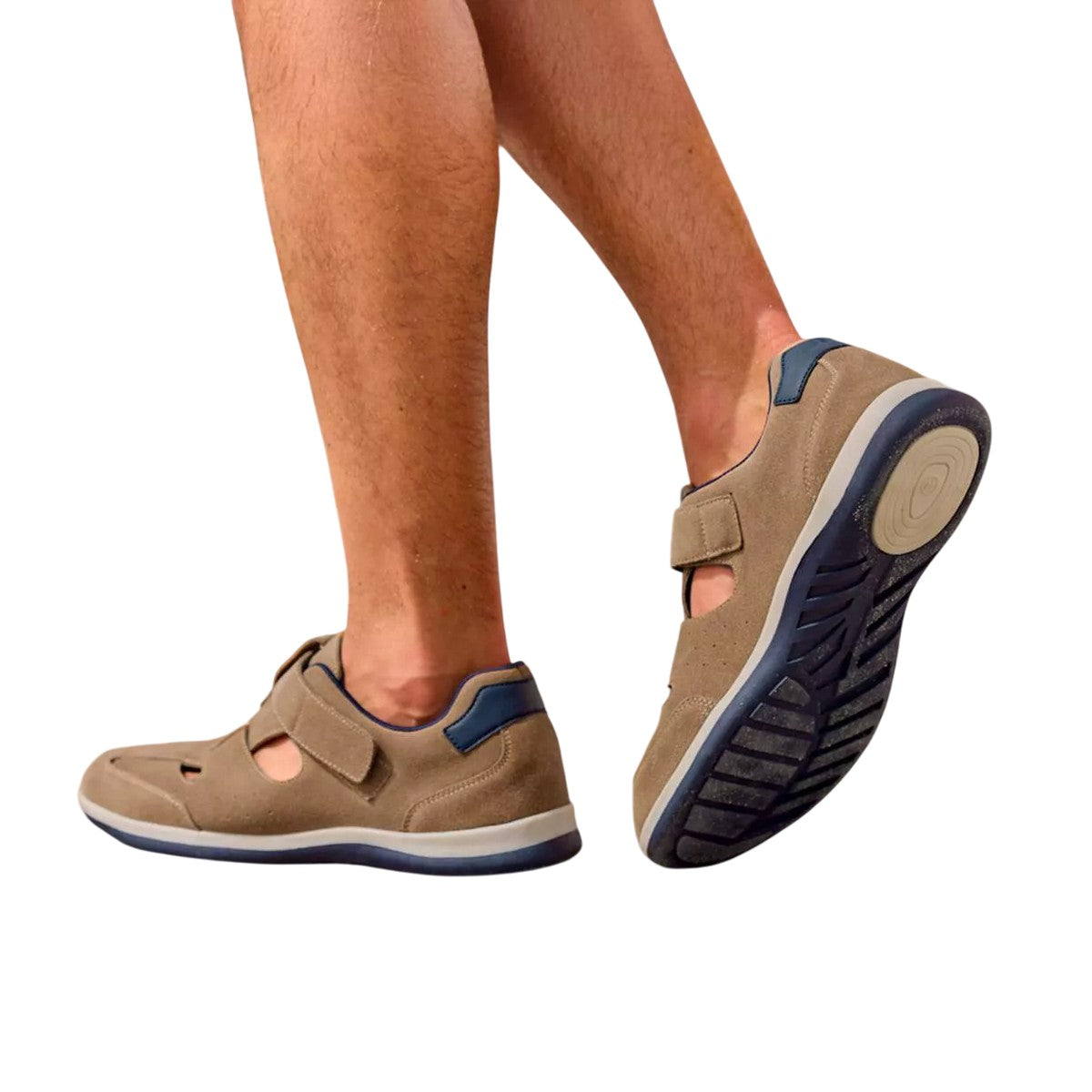 Beige - Pack Shot - Atlas For Men Mens Split Leather Hook and Loop Sandals