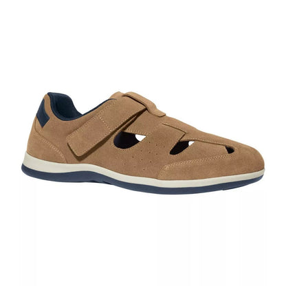 Beige - Front - Atlas For Men Mens Split Leather Hook and Loop Sandals