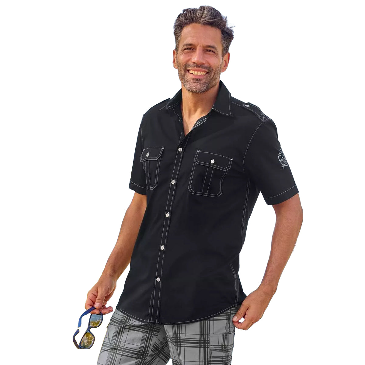 Black - Back - Atlas For Men Mens Cotton Poplin Pilot Shirt