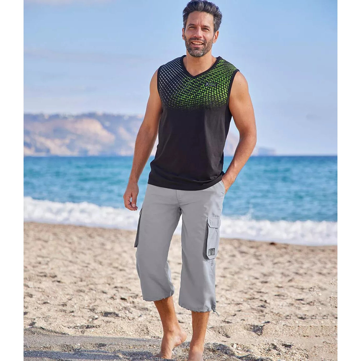 Light Grey - Side - Atlas For Men Mens Microfibre Cropped Trousers