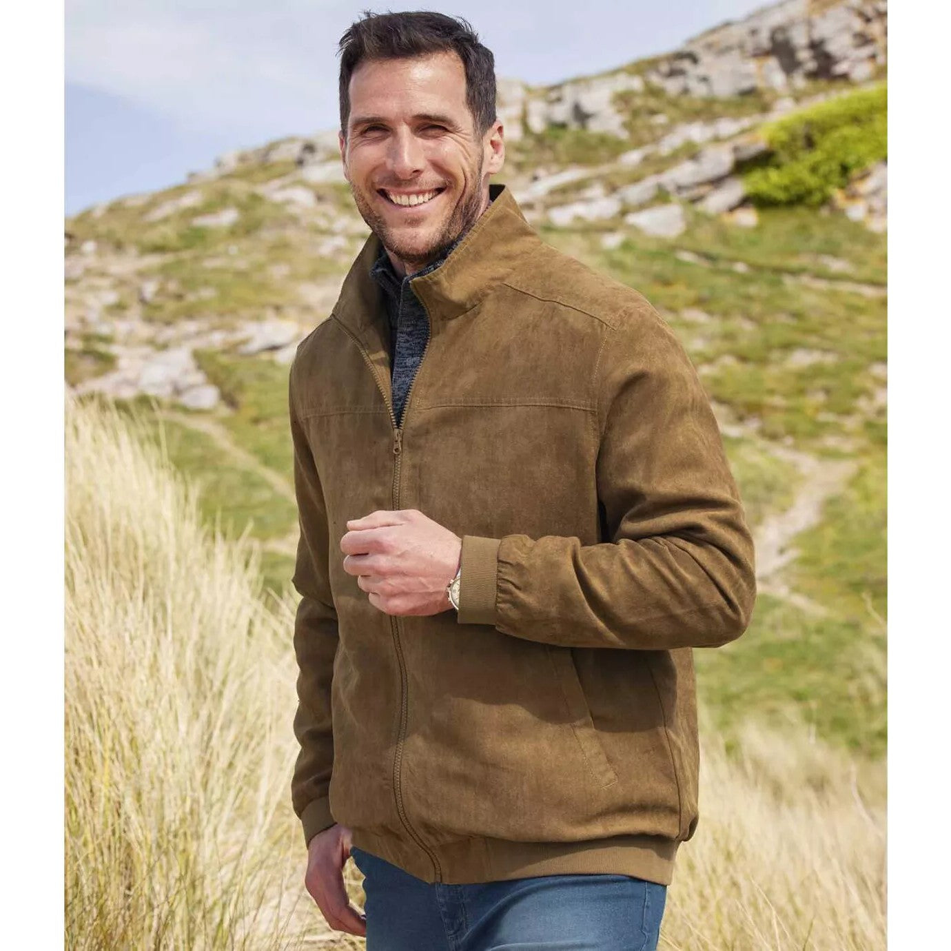 Ochre - Side - Atlas For Men Mens Faux Suede Water Repellent Jacket