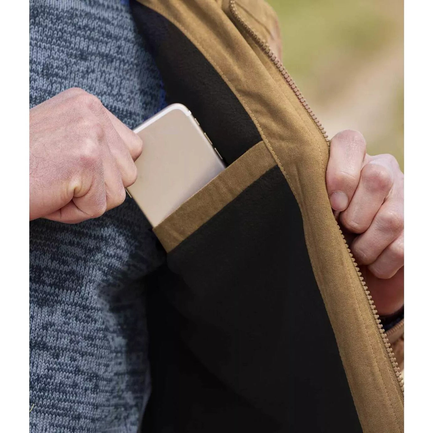 Ochre - Close up - Atlas For Men Mens Faux Suede Water Repellent Jacket