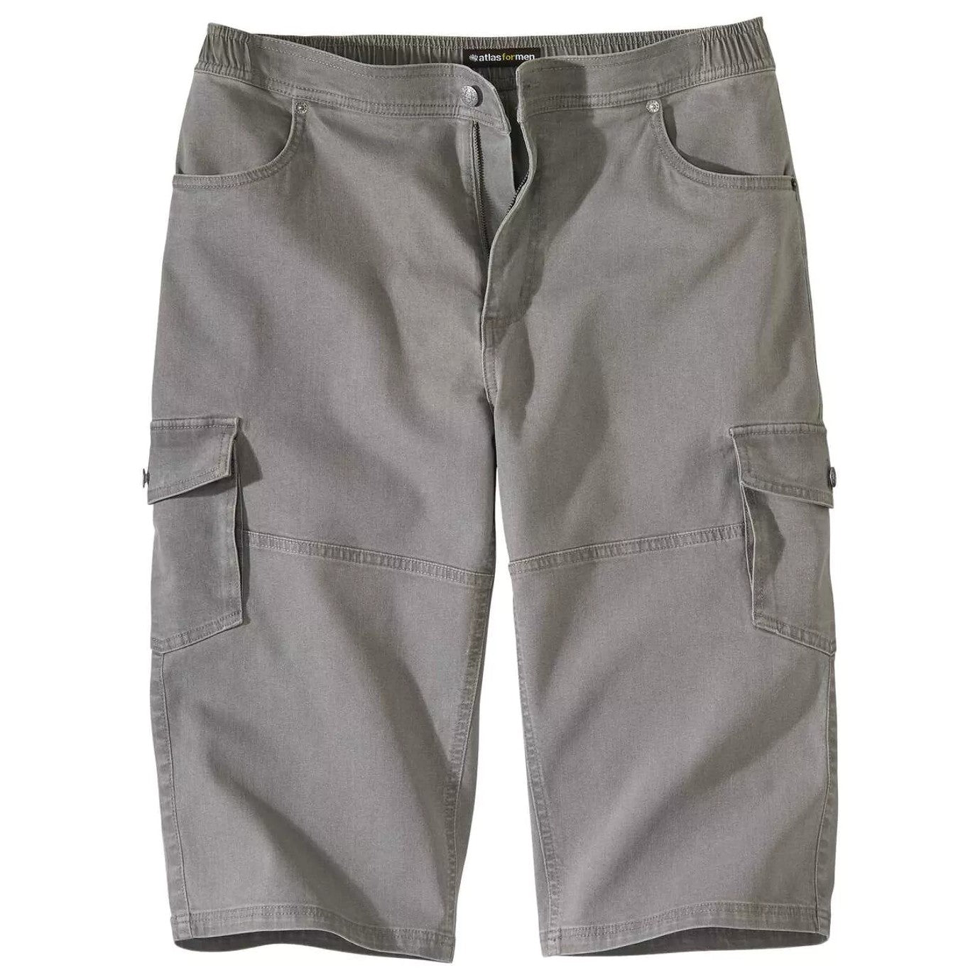 Grey - Front - Atlas For Men Mens Denim Cropped Cargo Trousers