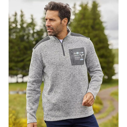 Grey - Back - Atlas For Men Mens Mottled Brushed Fleece Jumper