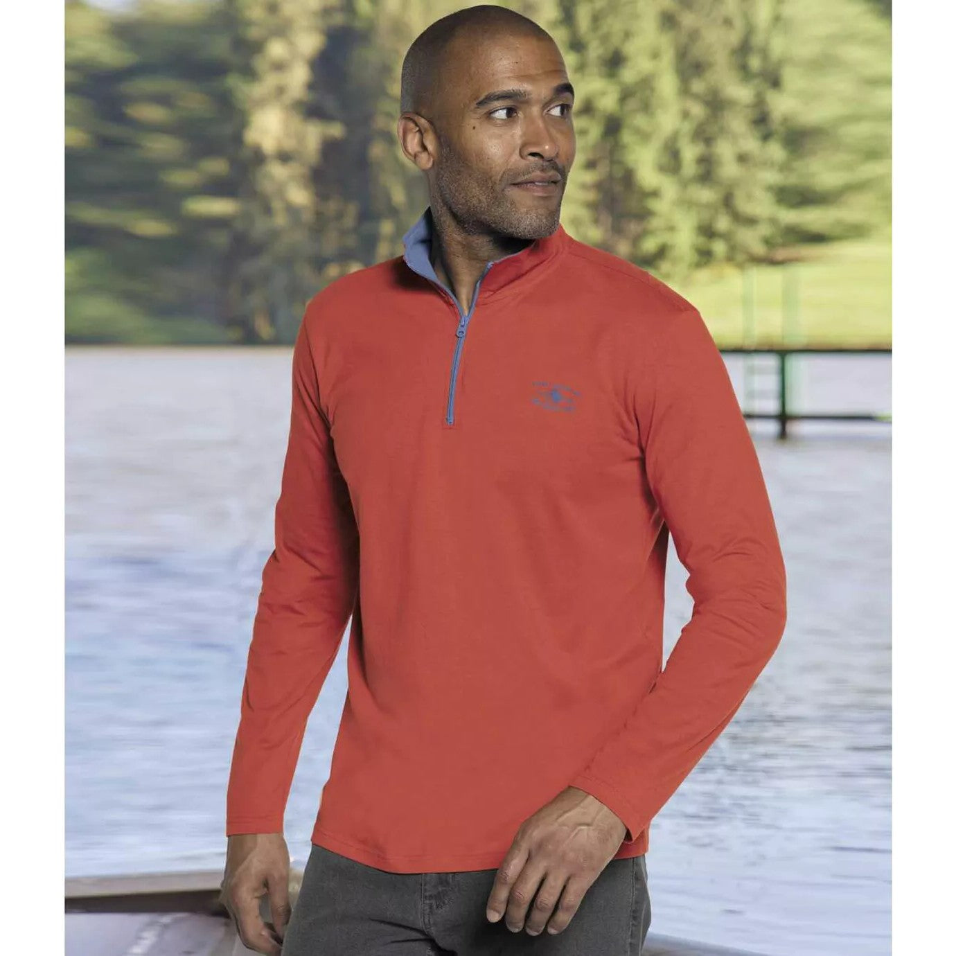 Red-Blue-Terracotta - Back - Atlas For Men Mens Half Zip Top (Pack of 2)