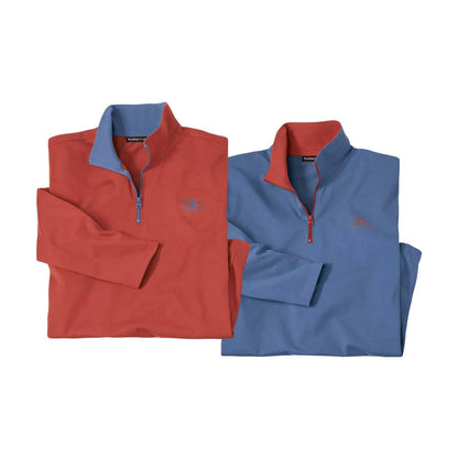 Red-Blue-Terracotta - Front - Atlas For Men Mens Half Zip Top (Pack of 2)