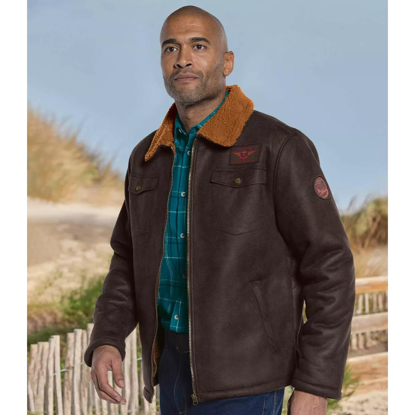 Brown - Side - Atlas For Men Mens Faux Suede Water Repellent Jacket