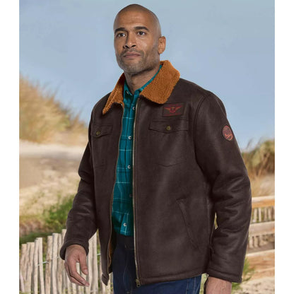 Brown - Side - Atlas For Men Mens Faux Suede Water Repellent Jacket