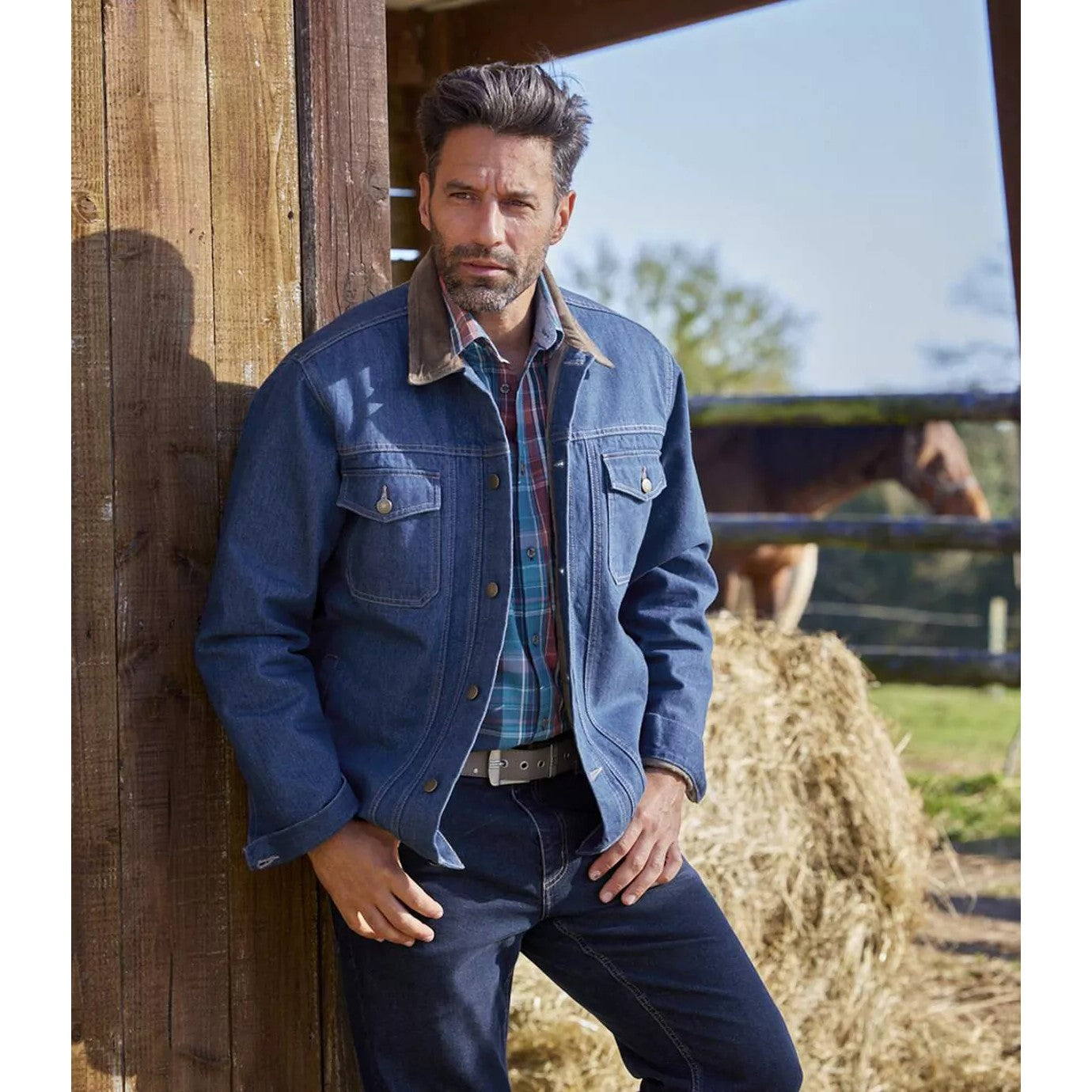Blue - Side - Atlas For Men Mens Quilted Denim Jacket