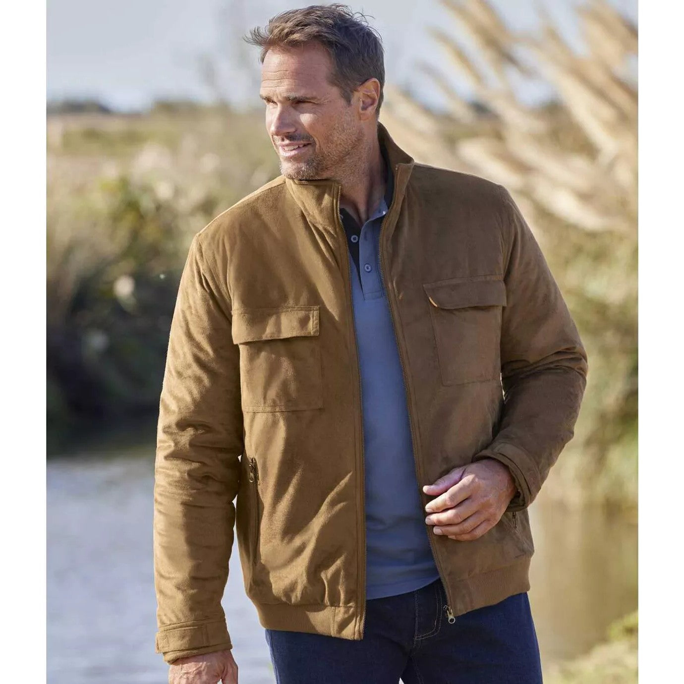Light Brown - Side - Atlas For Men Mens Faux Suede Water Repellent Jacket