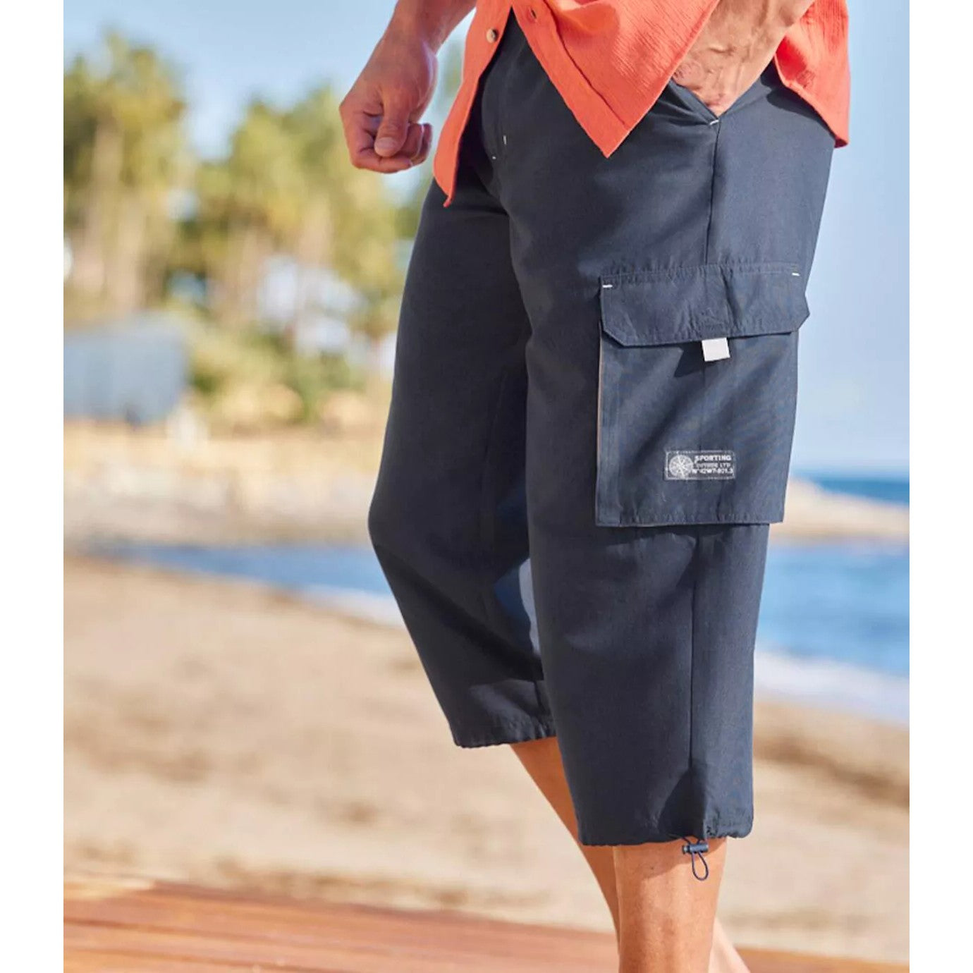 Grey-Navy Blue - Lifestyle - Atlas For Men Mens Crop Elasticated Waist Cargo Trousers (Pack of 2)