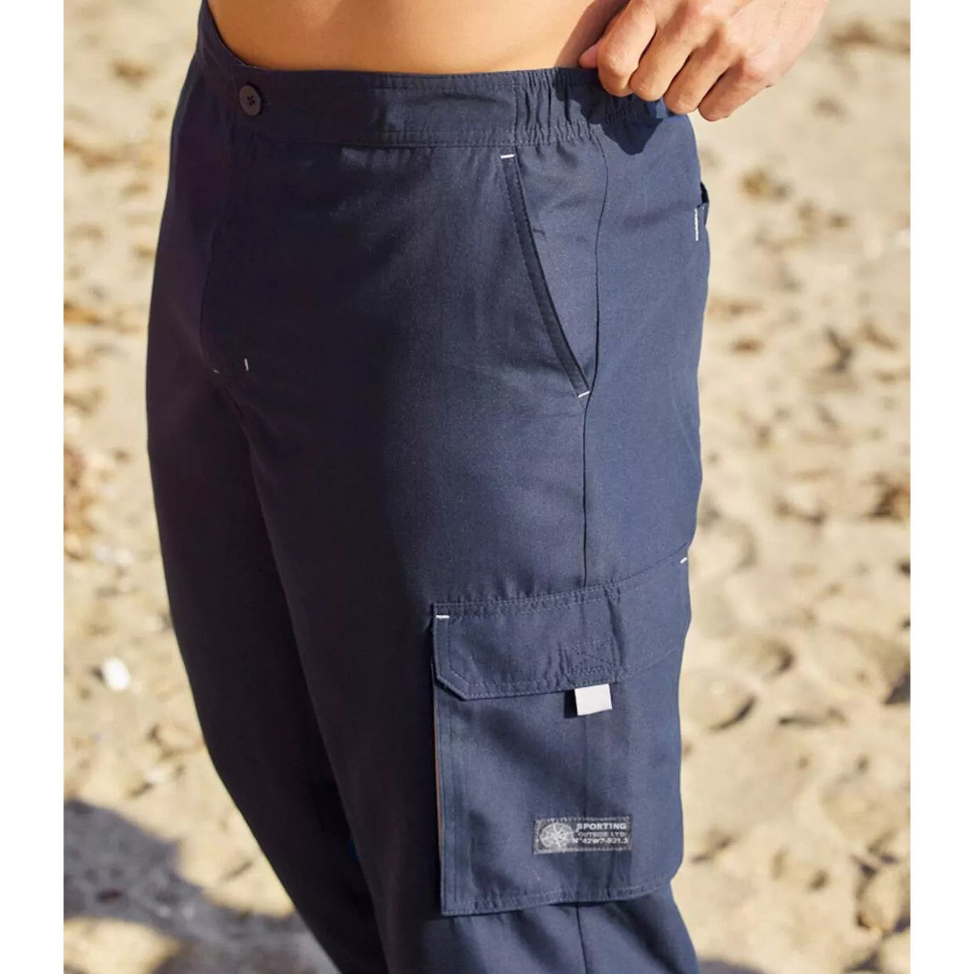 Grey-Navy Blue - Pack Shot - Atlas For Men Mens Crop Elasticated Waist Cargo Trousers (Pack of 2)