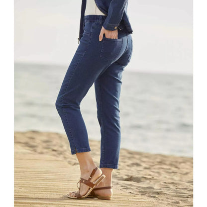 Blue - Back - Atlas for Women Womens-Ladies Denim Stretch Cropped Trousers