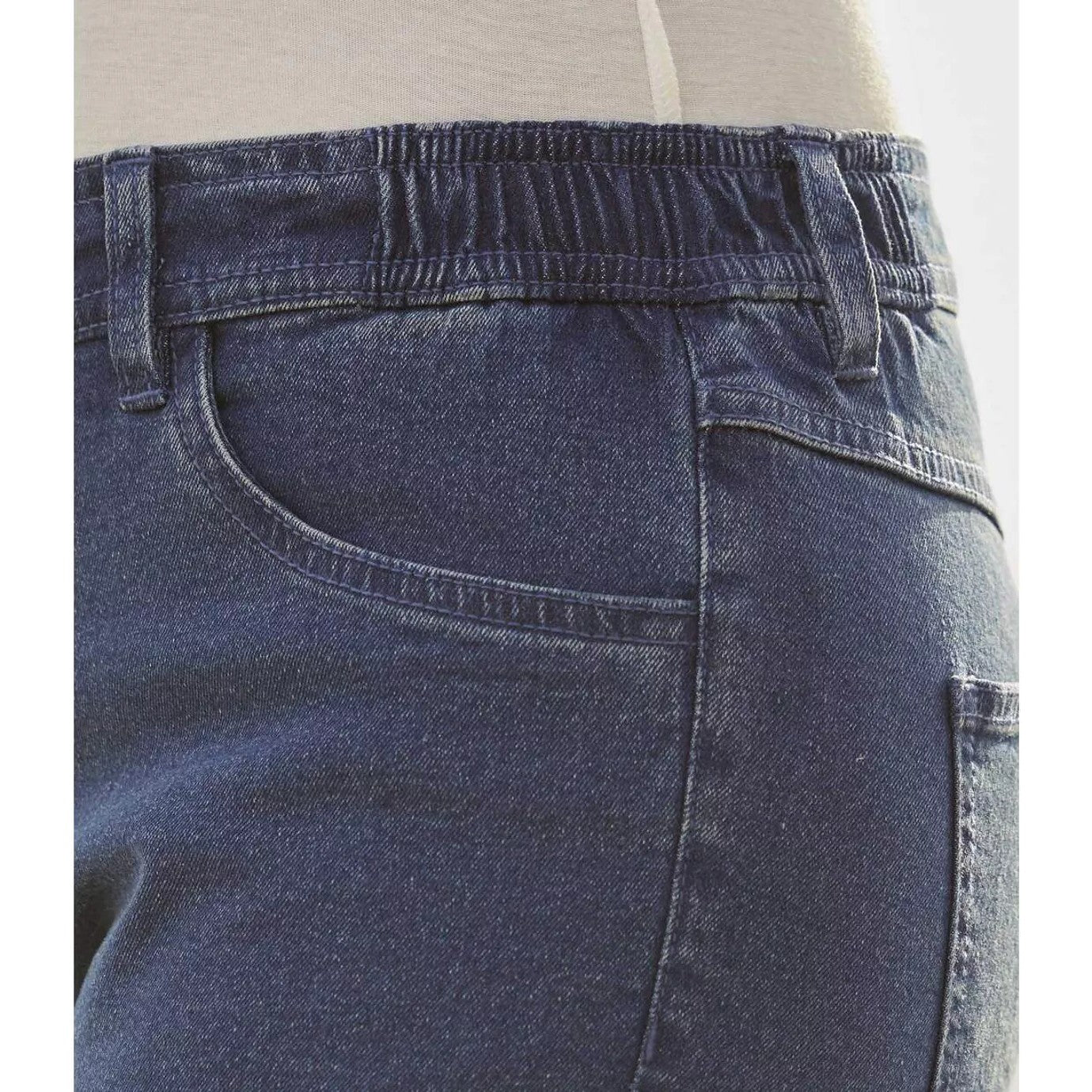 Blue - Side - Atlas for Women Womens-Ladies Denim Stretch Cropped Trousers