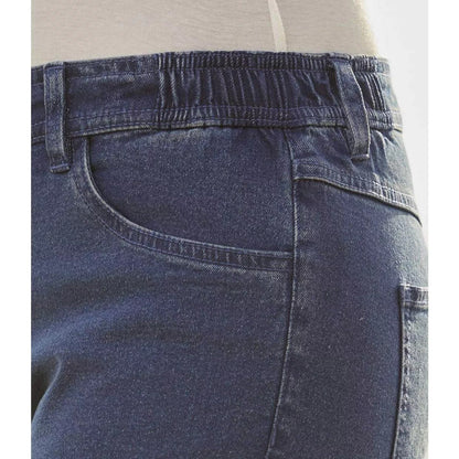 Blue - Side - Atlas for Women Womens-Ladies Denim Stretch Cropped Trousers